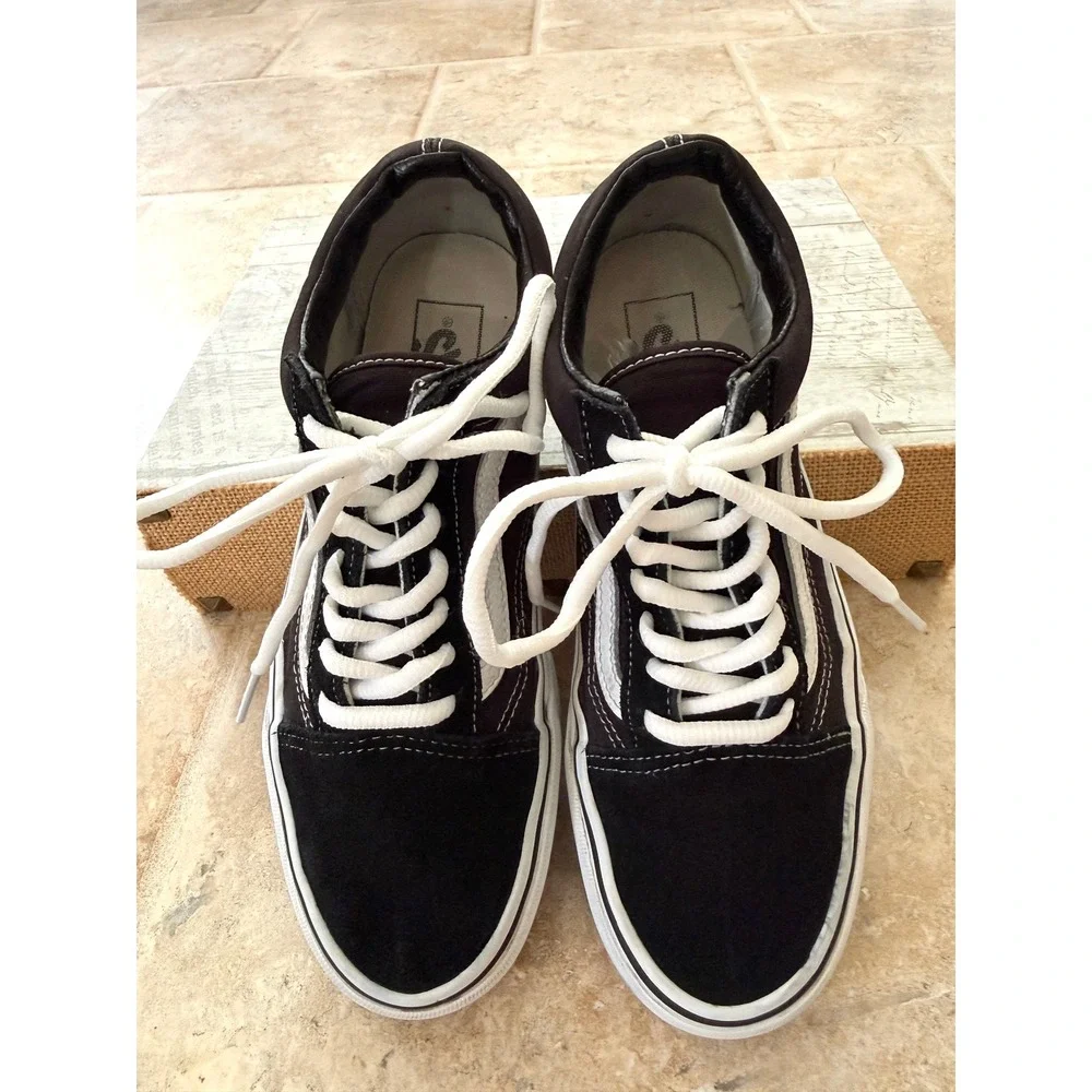 Vans Old Skool Black White Suede Canvas Skate Shoes Womens 7.5 Mens 6.0